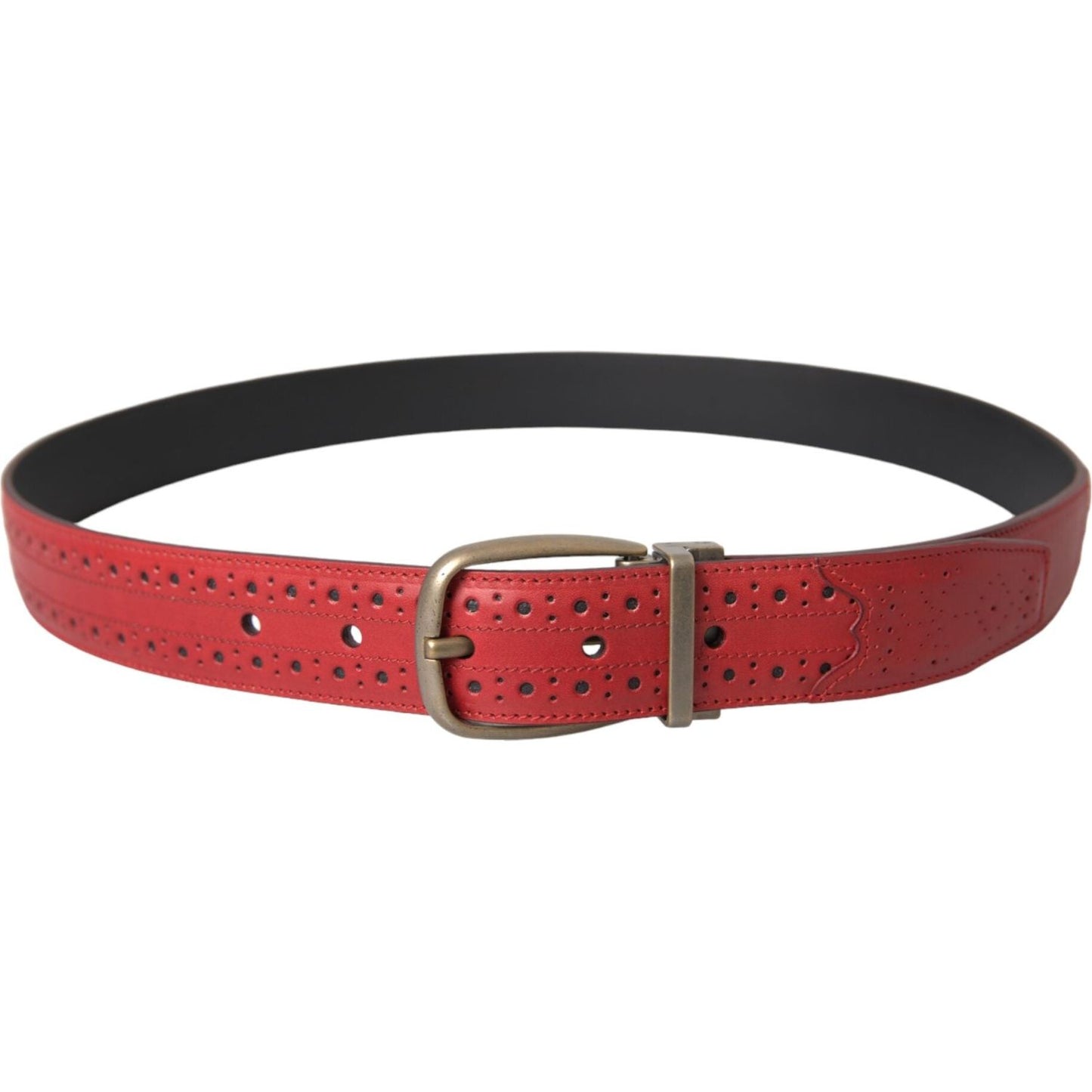Dolce & Gabbana Red Perforated Leather Metal Buckle Belt Men BEL9182-85