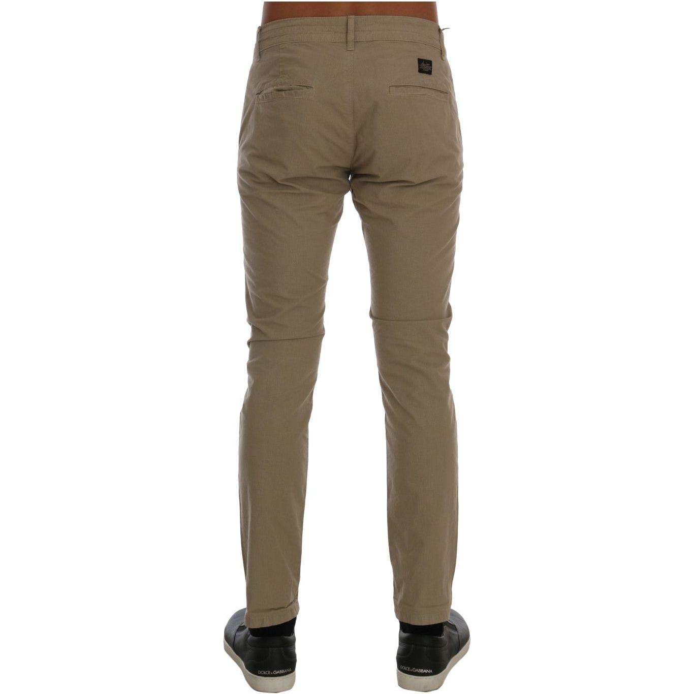 Daniele Alessandrini Beige Cotton Stretch Slim Fit Chinos Jeans & Pants