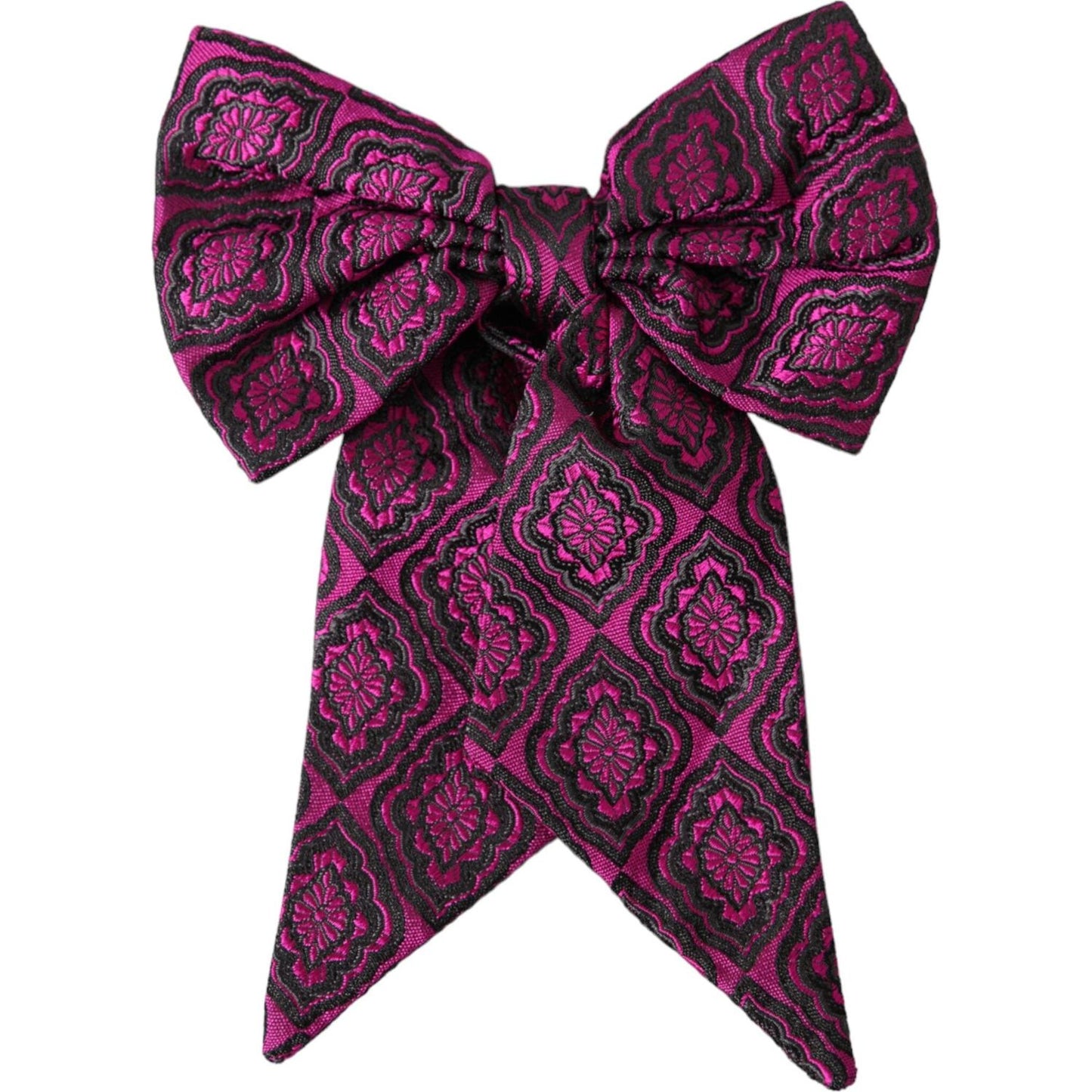 Dolce & Gabbana purple silk bow tie with intricate pattern, adjustable neck strap, men's fashion accessory, luxury Italian design.