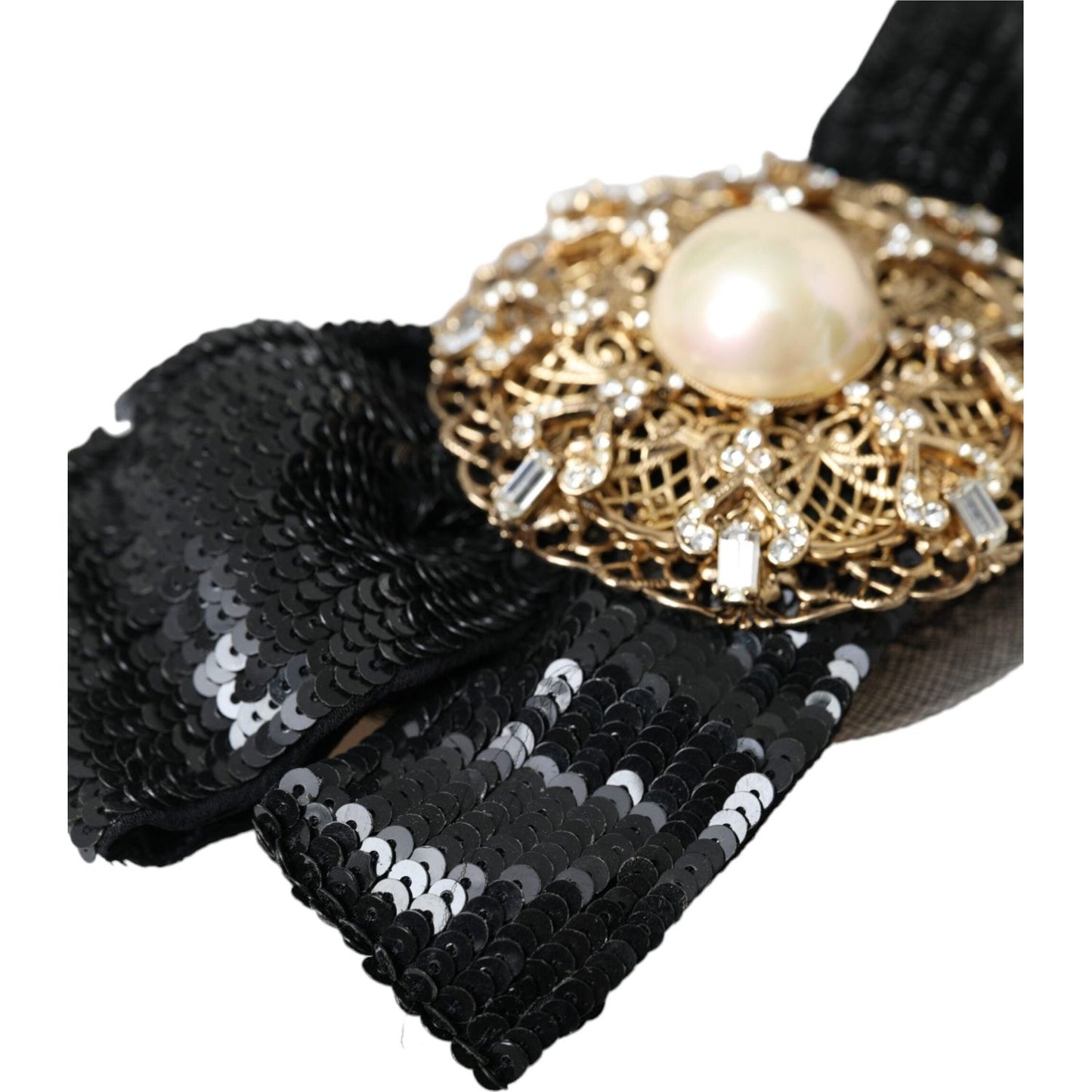 Dolce & Gabbana Black Sequin Pearl Handmade Brooch Hair Pin FASHION ACCESSORIES