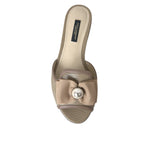 Dolce & Gabbana Beige Logo Pearl Flats Sandals Slides Shoes LA10971-35