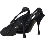 Dolce & Gabbana Black Lace Stretch Heels Slingbacks Shoes