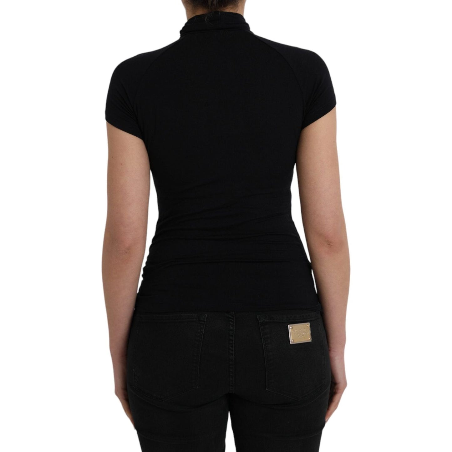 Costume National Black Turtleneck Viscose Short Sleeve Top TSH84147-S