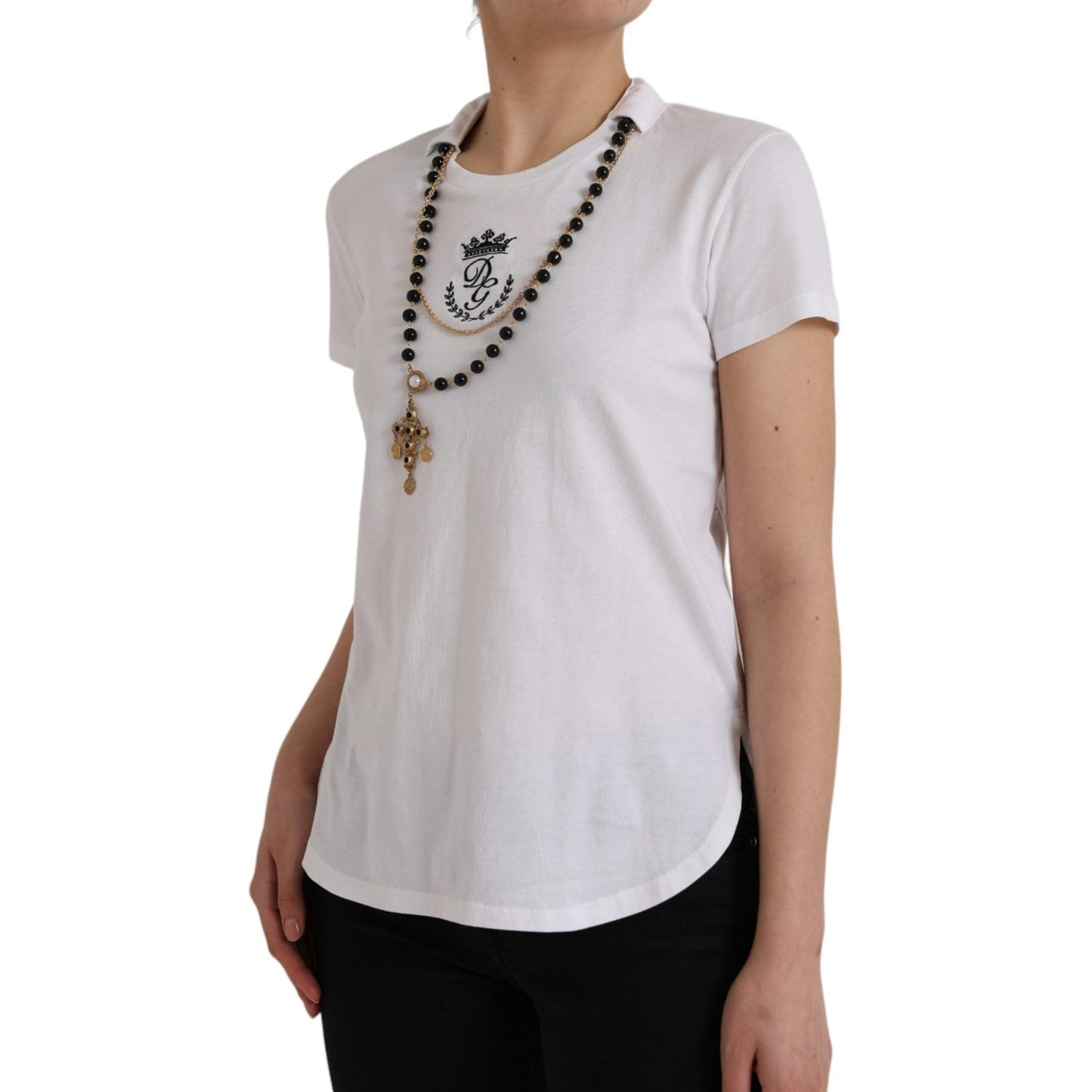 Dolce & Gabbana White Cotton Necklace Short Sleeves T-shirt TSH84876-38