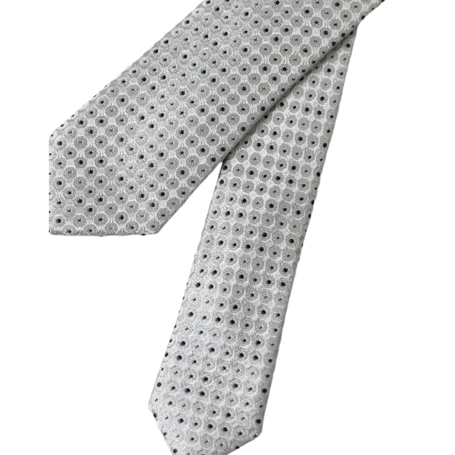 Dolce & Gabbana Light Gray Polka Dot Silk Adjustable Men Tie