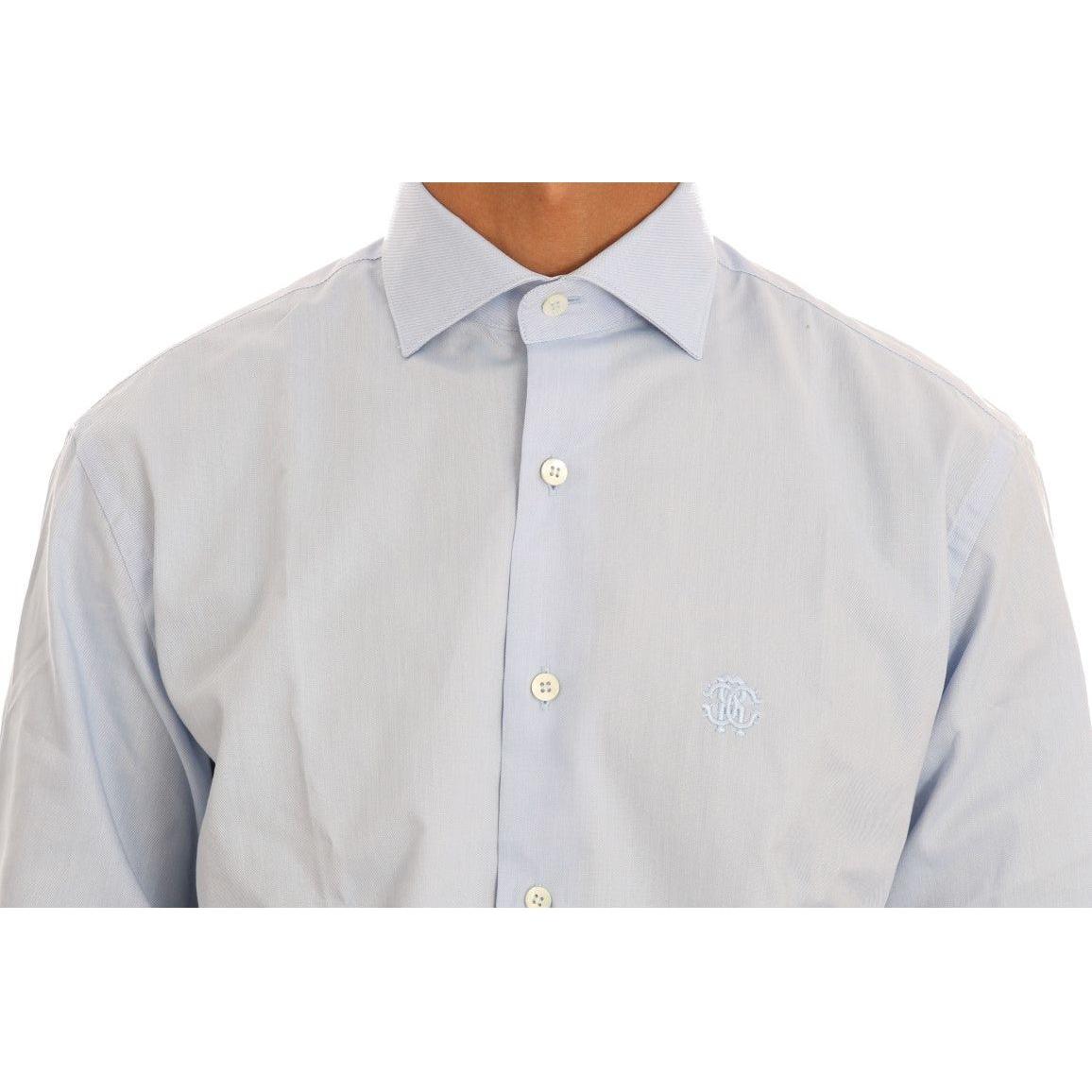 Cavalli Light Blue Cotton Slim Fit Dress Shirt