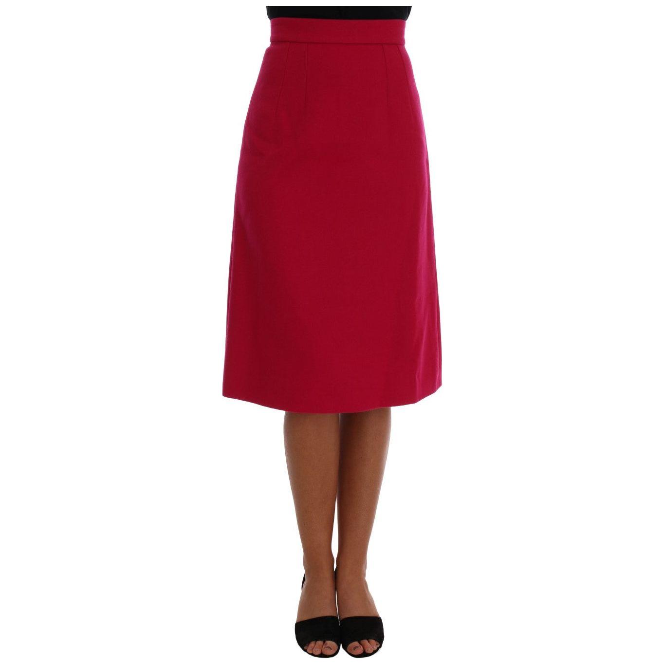 Dolce & Gabbana Pink Wool Knee Long A-Line Skirt