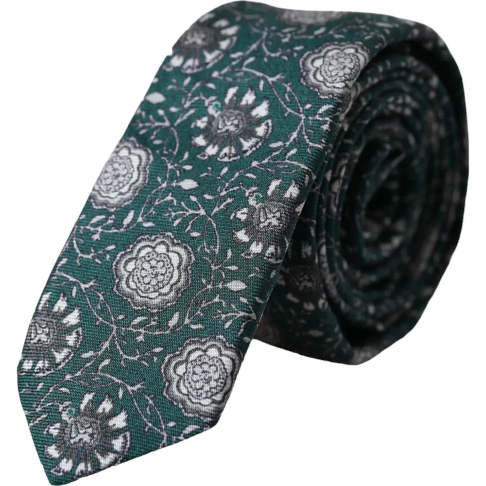 Dolce & Gabbana Green Floral Print Silk Adjustable Men Tie KRA3345