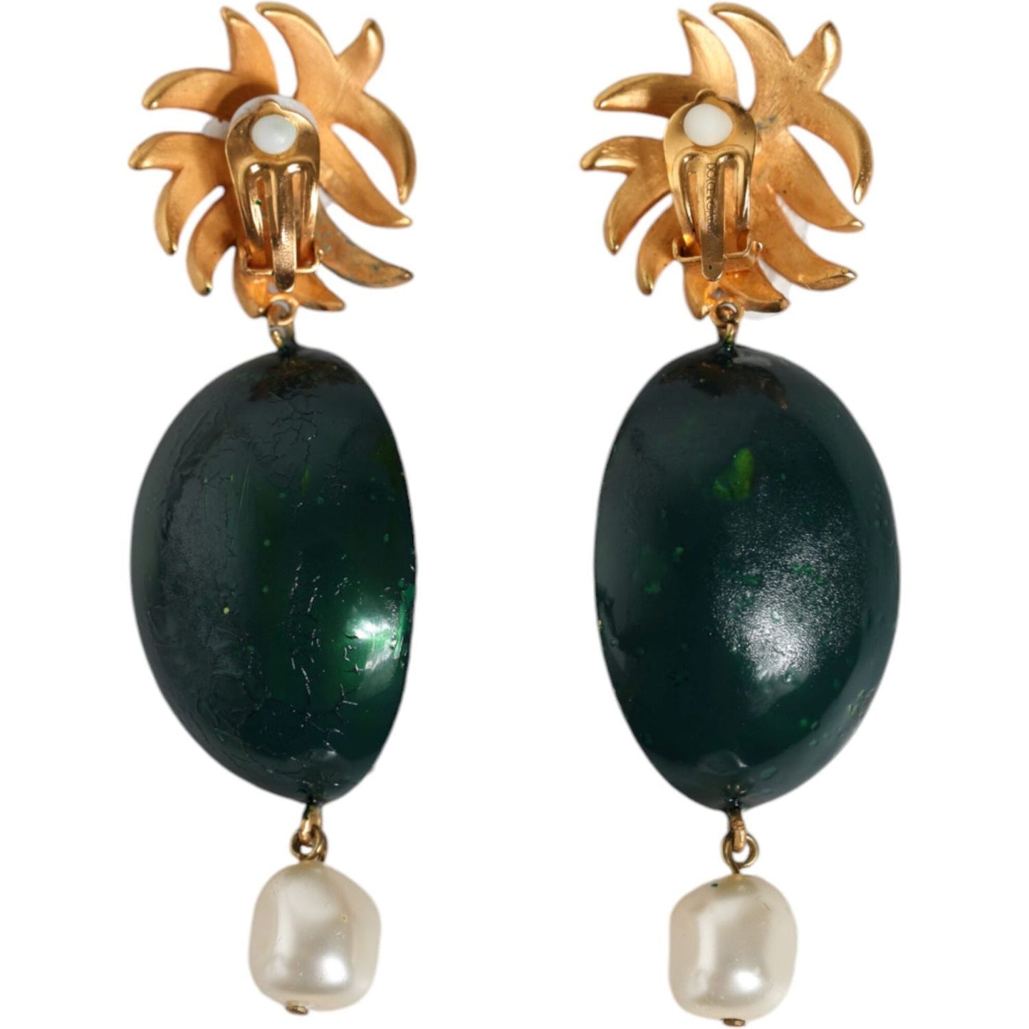 Dolce & Gabbana Red Watermelon Gold Brass Crystal Clip Dangling Earrings Earrings