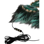 Dolce & Gabbana Green Gold Crystal Fur Headset Audio AUX Headphones SMY10424
