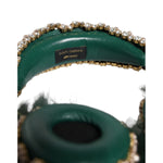 Dolce & Gabbana Green Gold Crystal Fur Headset Audio AUX Headphones SMY10424