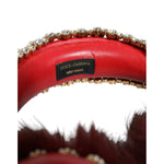Dolce & Gabbana Red Gold Crystal Fur Headset Audio AUX Headphones SMY10426