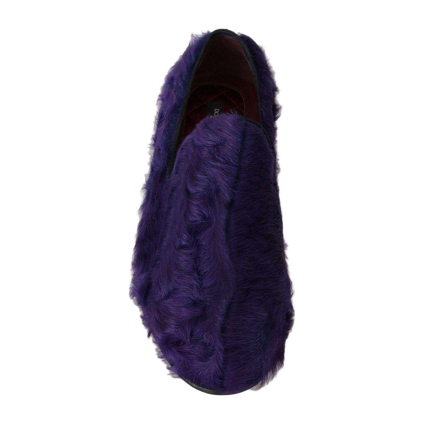 Dolce & Gabbana Purple Sheep Fur Leather Loafers LA4142-8