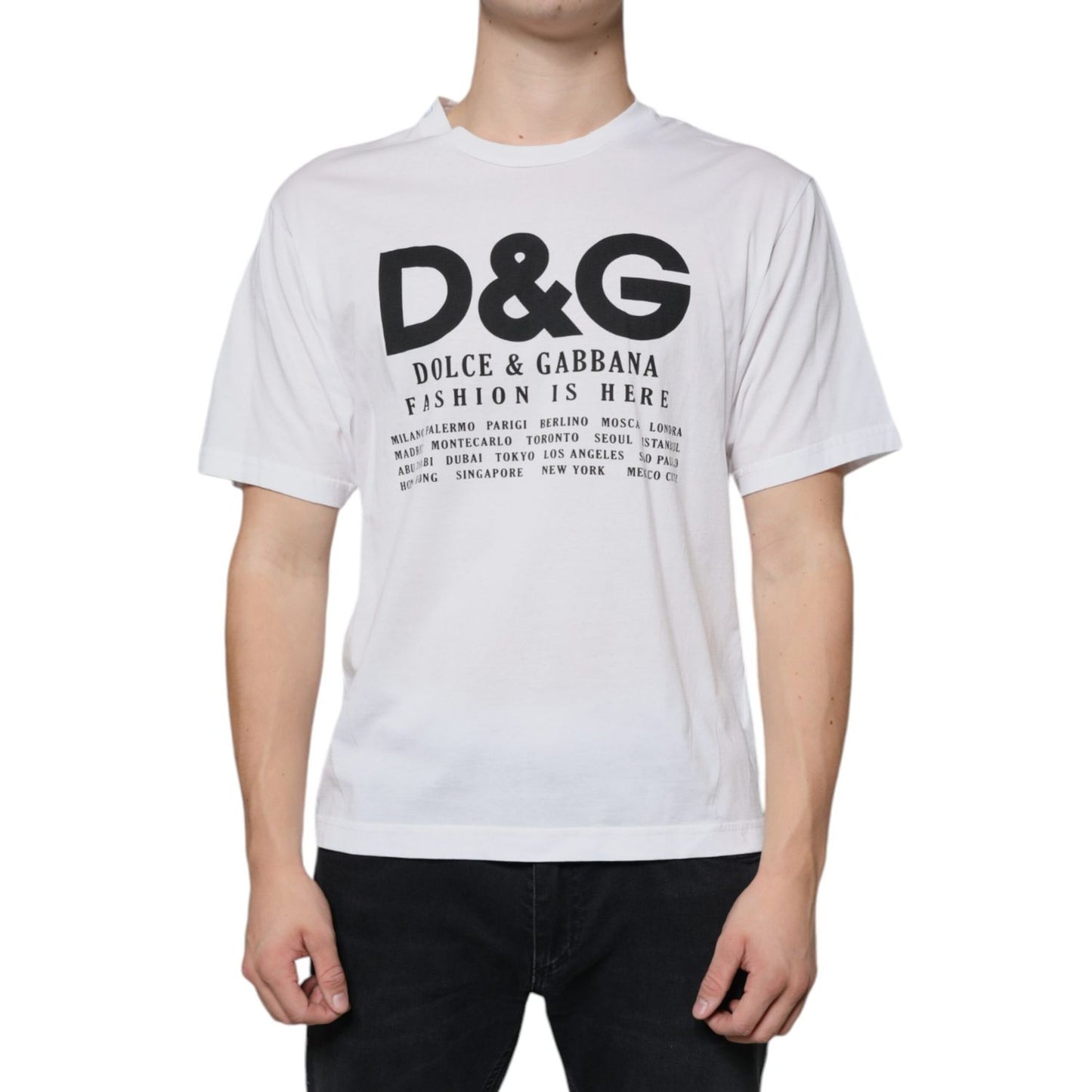 Dolce & Gabbana White Cotton DG Logo Print Casual T-shirt