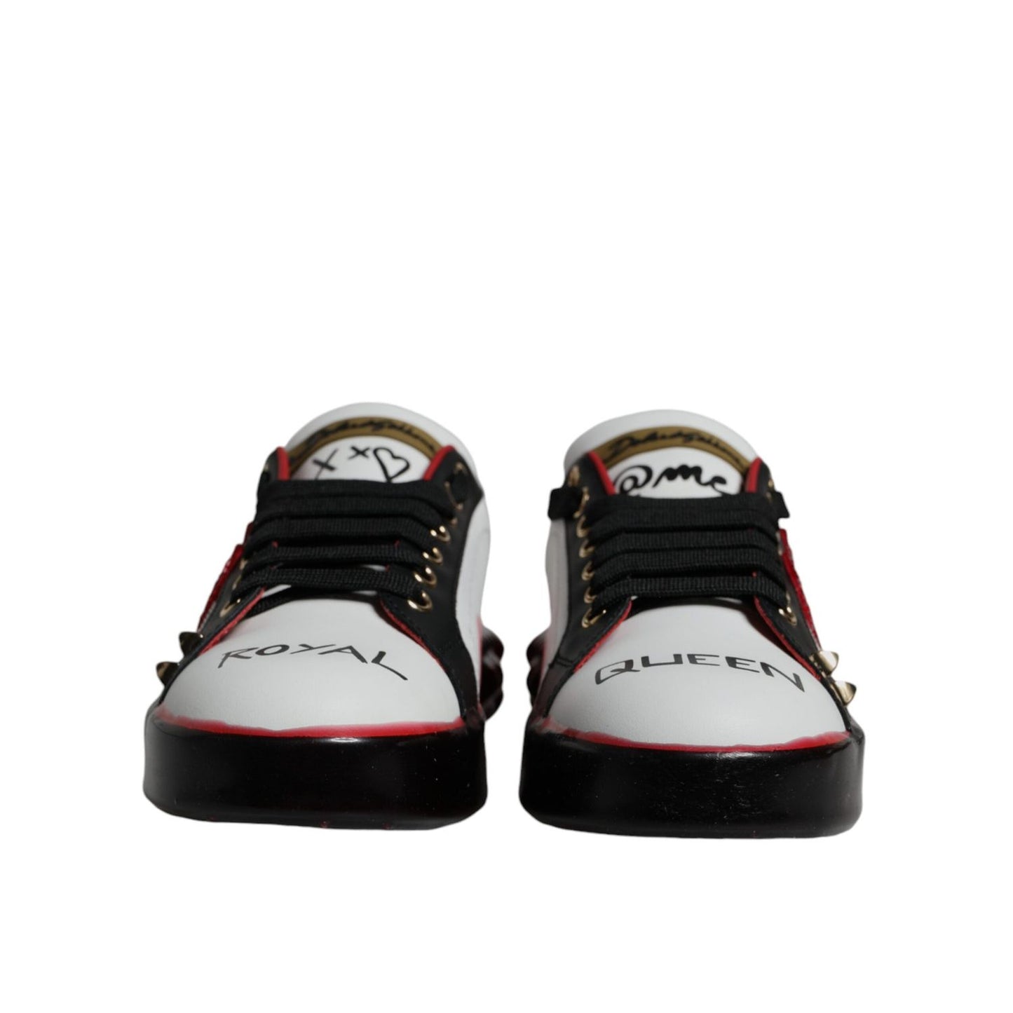 Dolce & Gabbana White Red Crystals Leather Portofino Sneakers Shoes LA12189-36.5