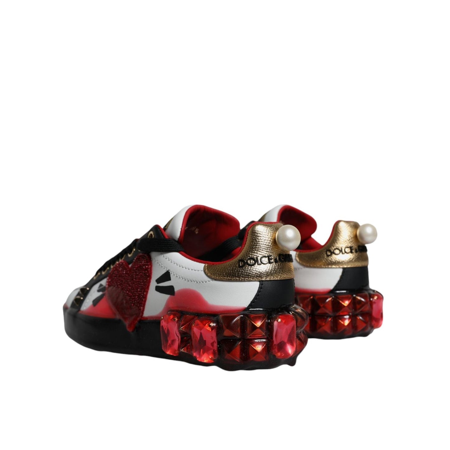 Dolce & Gabbana White Red Crystals Leather Portofino Sneakers Shoes LA12189-36.5