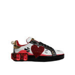Dolce & Gabbana White Red Crystals Leather Portofino Sneakers Shoes LA12189-36.5