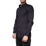 Dolce & Gabbana Black Cotton Stretch Dress GOLD Formal Shirt