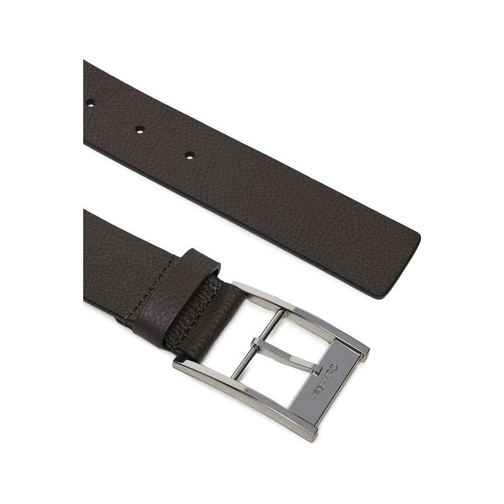 Calvin Klein men's brown leather belt with silver buckle, 100% leather, autumn/winter collection, 105 cm long, 3.5 cm wide.