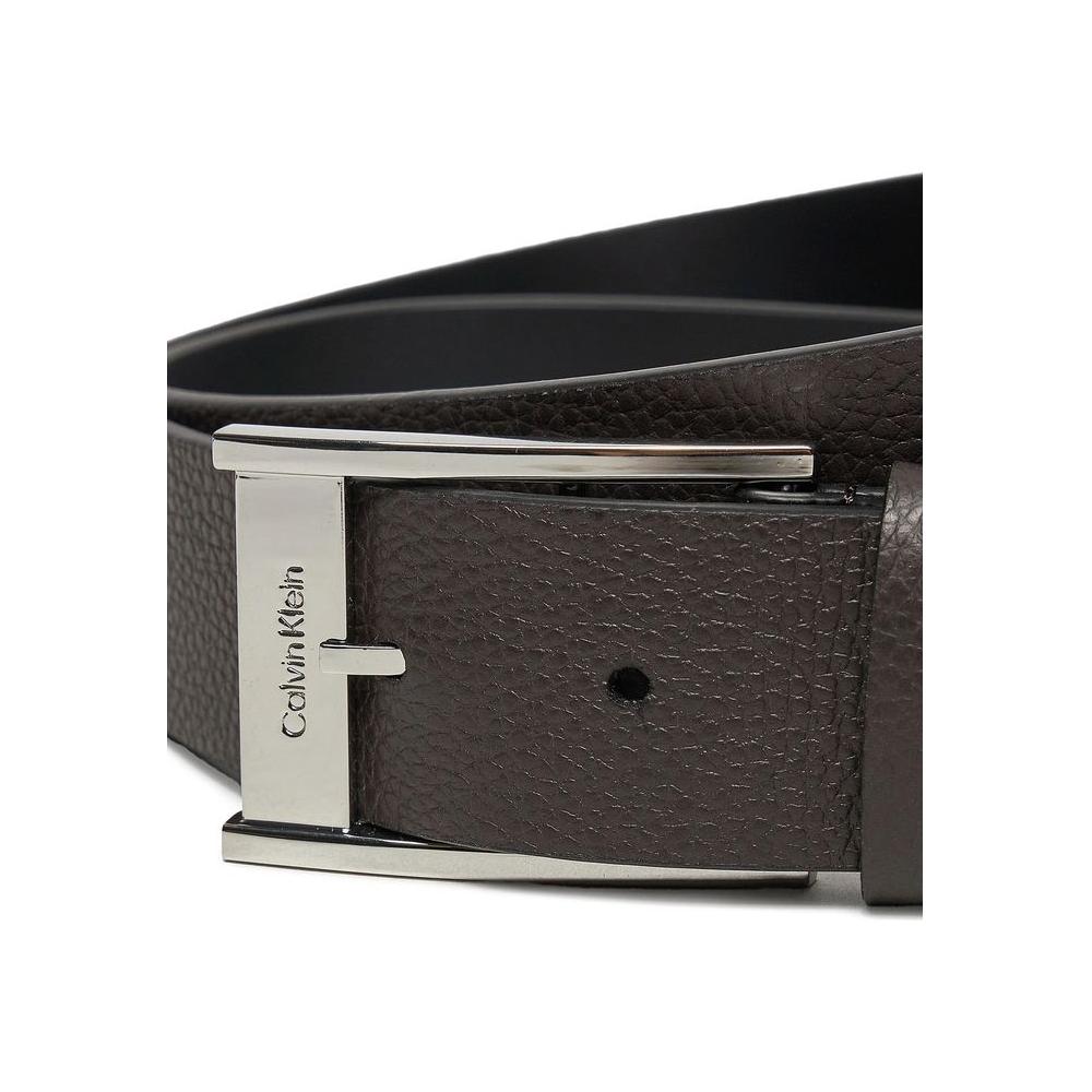 Men's Calvin Klein brown leather belt with silver buckle, 100% leather, 105 cm length and 3.5 cm width, Autumn/Winter collection.