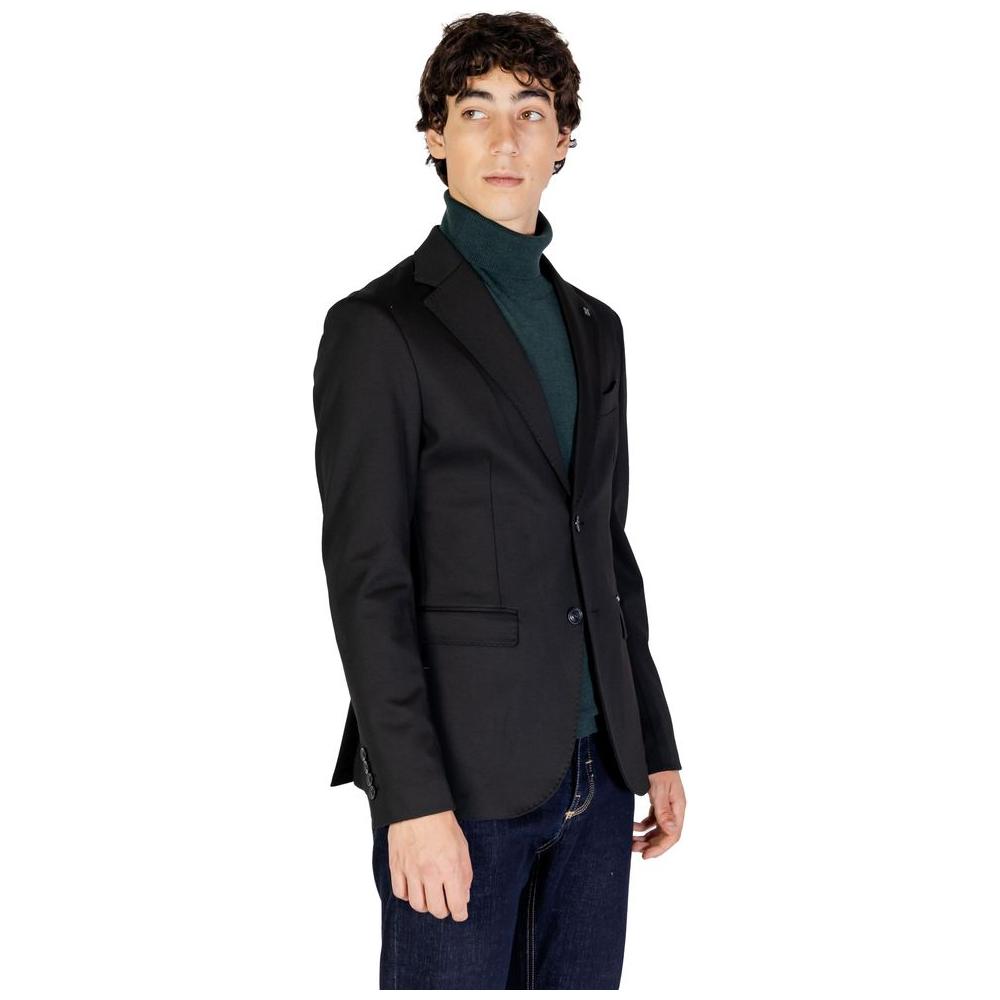 Gianni Lupo men's black polyester blazer for fall/winter, featuring a modern fit with 78% polyester and elegant design.