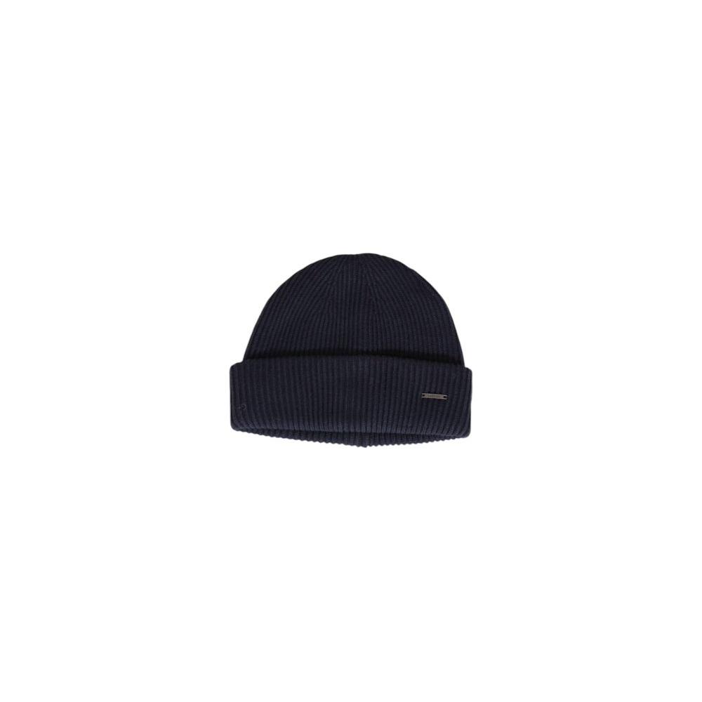 Antony Morato men's blue ribbed beanie hat for fall/winter collection, made from polyester, acrylic, polyamide, wool, viscose blend.