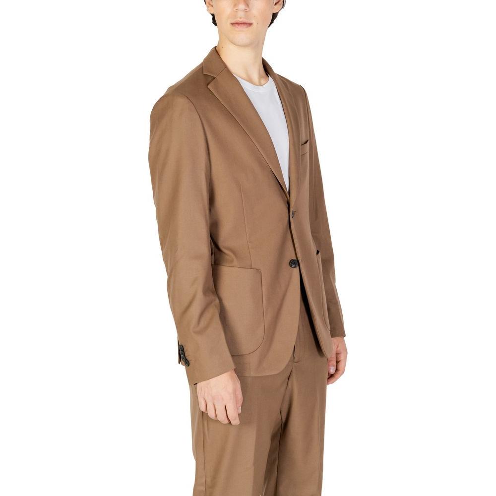 Hamaki-Ho beige polyester blazer for men, fall/winter collection, featuring classic fit and two-button design.