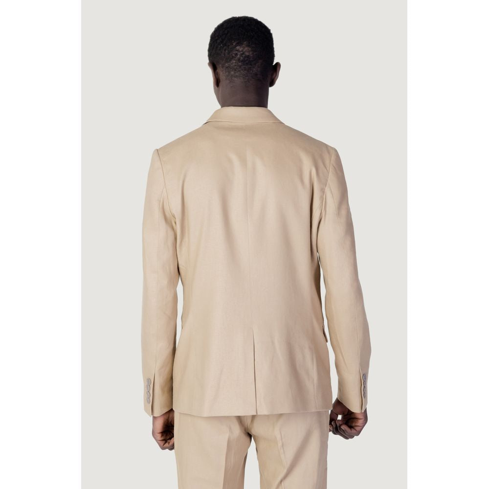 Antony Morato beige linen suit back view, men's spring/summer jacket, 52% linen, 48% viscose.