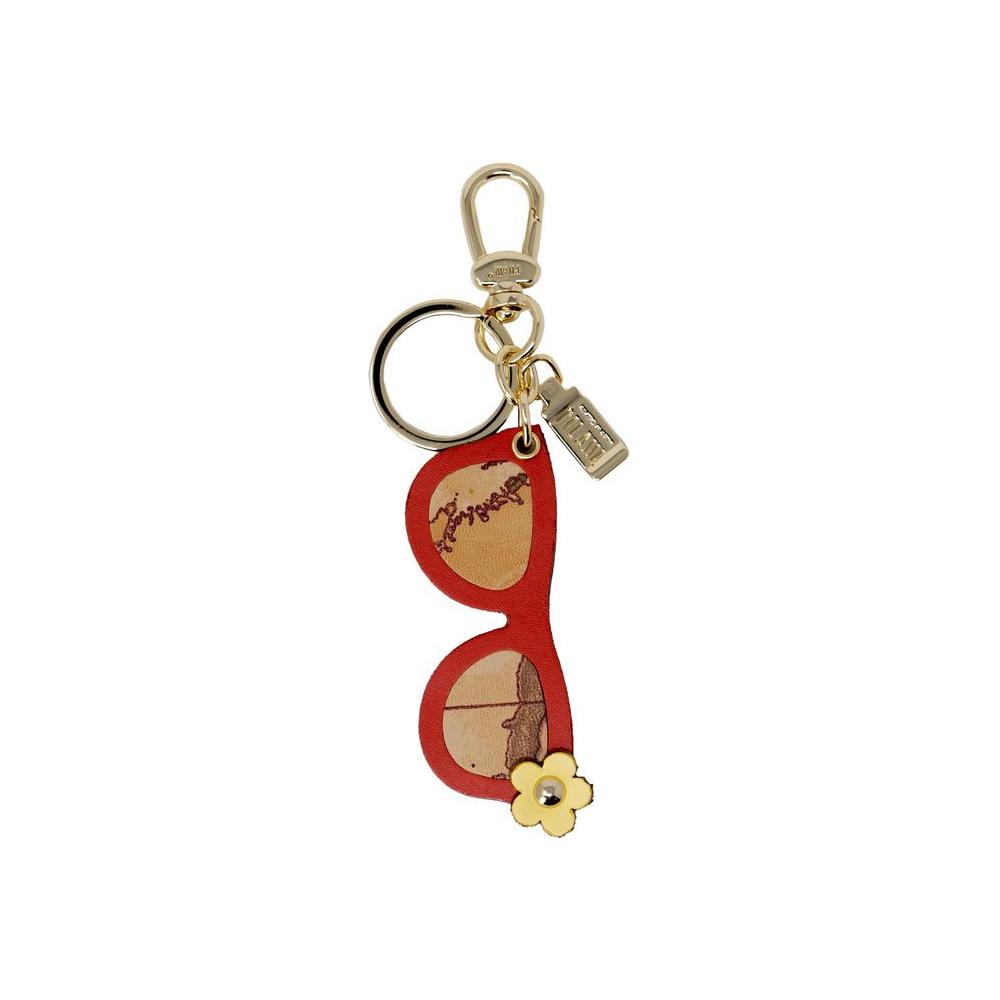 Alviero Martini Prima Classe beige leather keychain for women, spring/summer collection, eyewear design with floral charm.