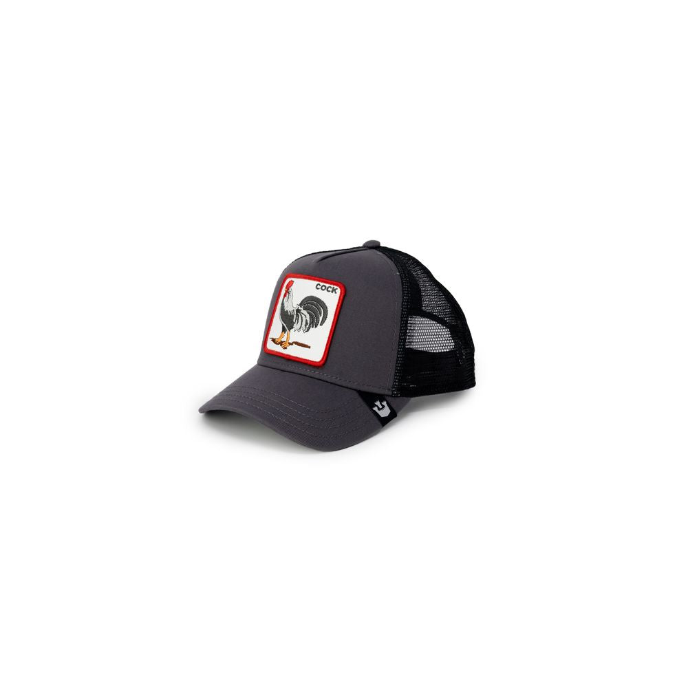 Goorin Bros gray polyester visor hat with rooster patch, part of the spring/summer collection, made of 57% polyester and 43% cotton.