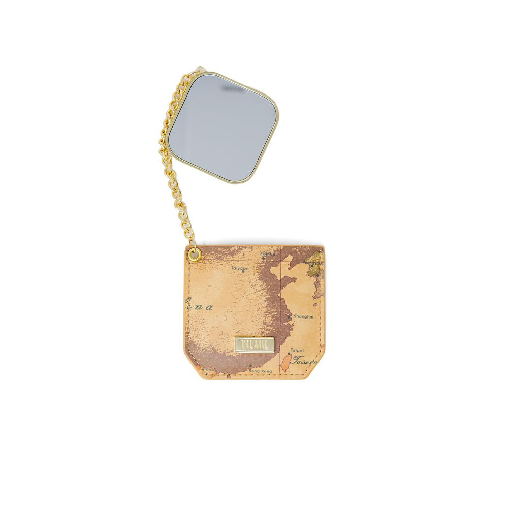 Alviero Martini Prima Classe beige copper keychain featuring a map design, perfect for women's fall/winter accessories, small leather goods.