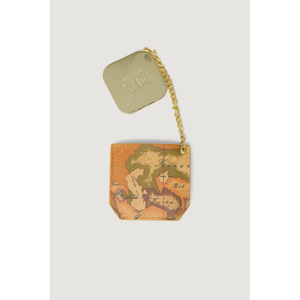 Alviero Martini Prima Classe beige copper keychain from women's fall/winter collection, featuring world map design and chain detail.