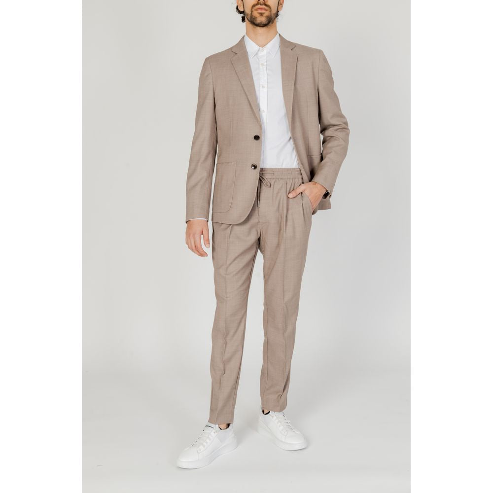 Antony Morato beige suit for men, spring/summer collection, 83% polyester blend, featuring a stylish jacket and pants set.