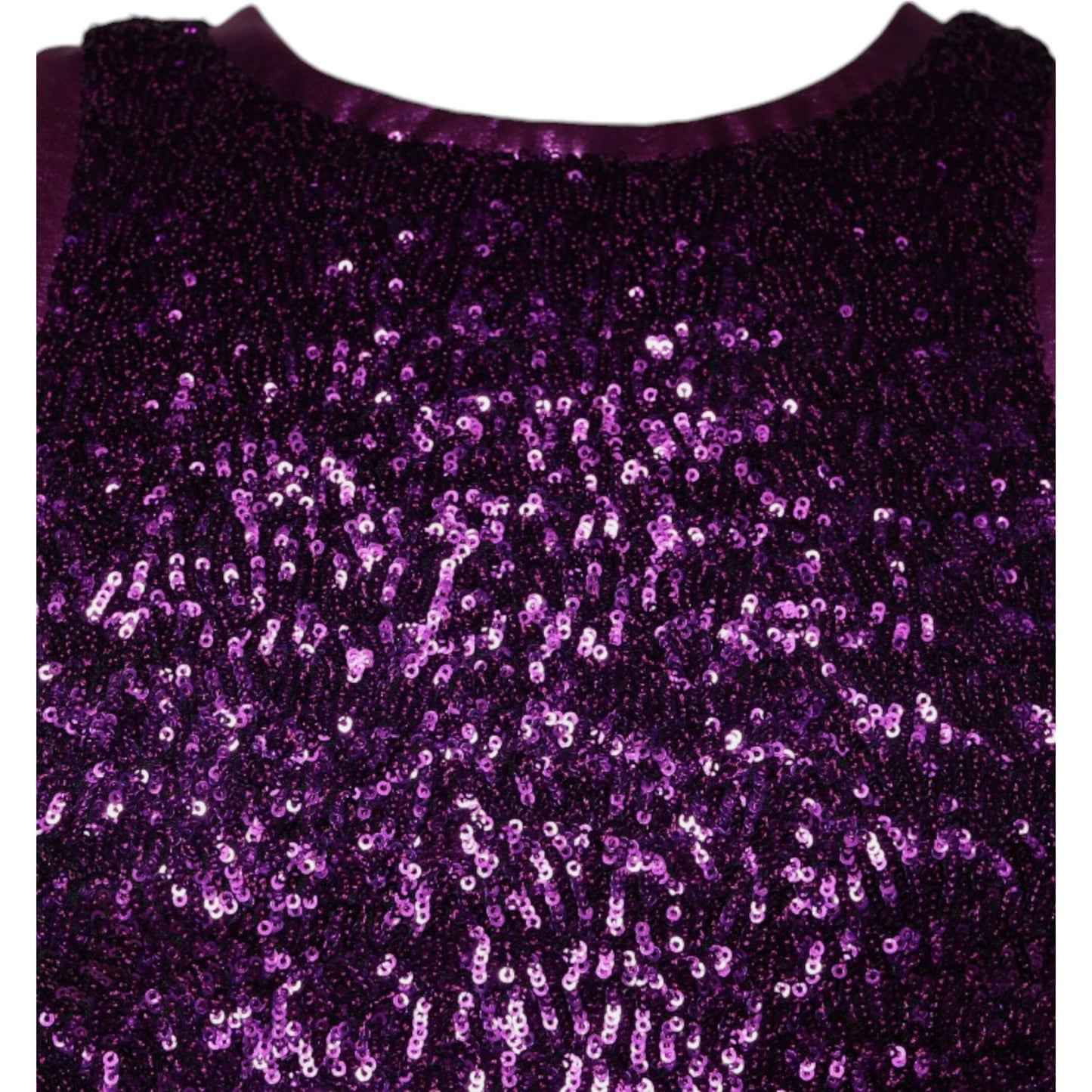 Dolce & Gabbana purple sequin sleeveless round neck t-shirt with intricate detailing, nylon blend fabric, and silk lining.