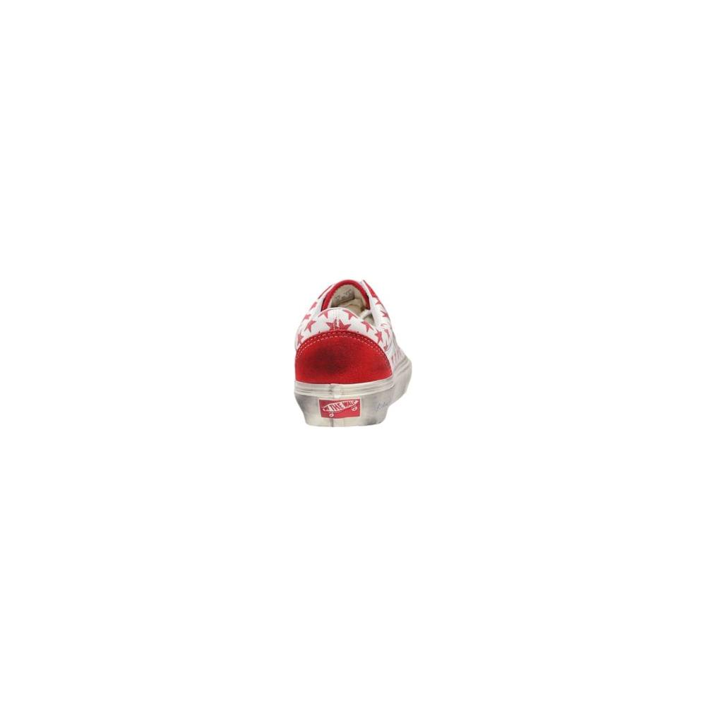 Back view of Vans Red Suede Leather Sneaker showcasing the iconic design and rubber sole for durability and style.