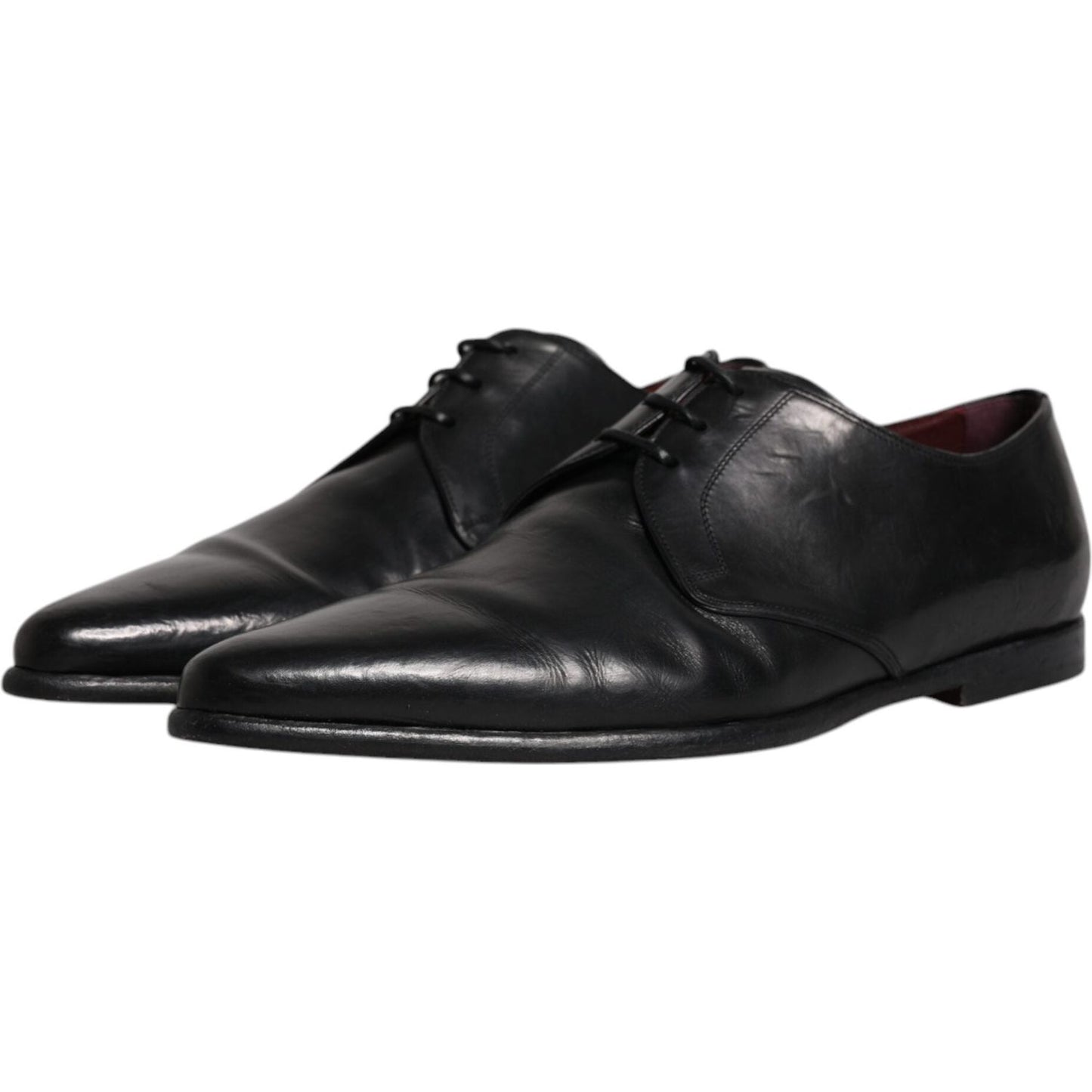 Dolce & Gabbana black leather lace-up men’s derby formal shoes, calf leather, made in Italy, slightly preowned.
