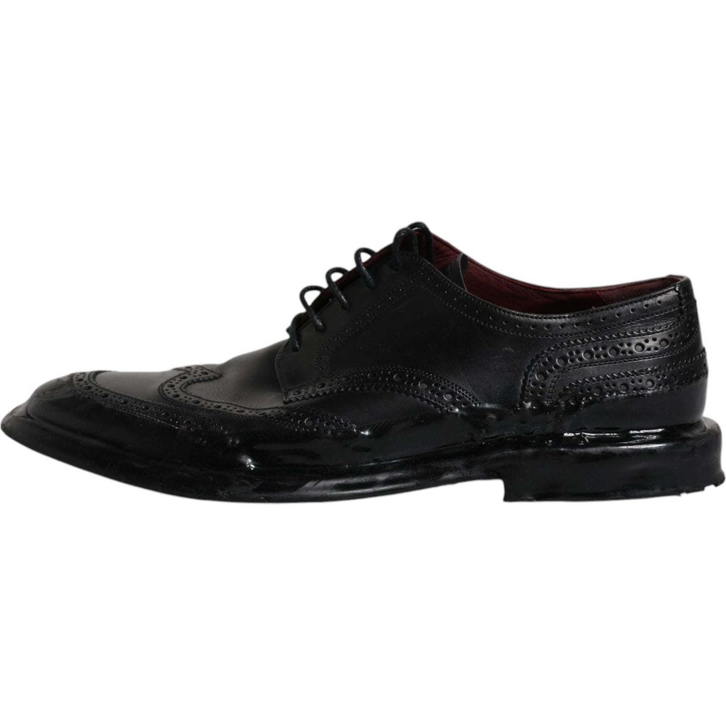 Dolce & Gabbana black leather derby wingtip formal shoes, 100% calfskin, lace-up closure, made in Italy, high craftsmanship