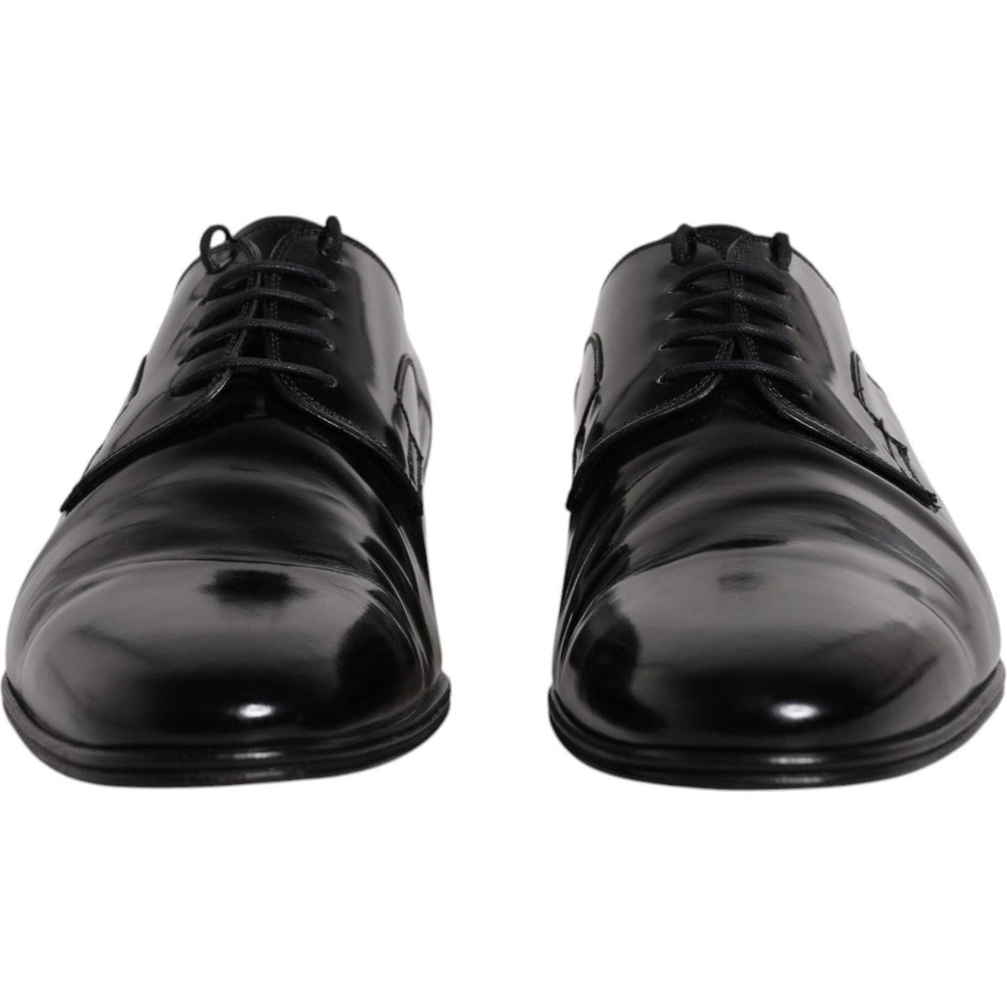 Dolce & Gabbana black leather derby formal shoes, lace-up closure, Italian craftsmanship, calf leather, front view