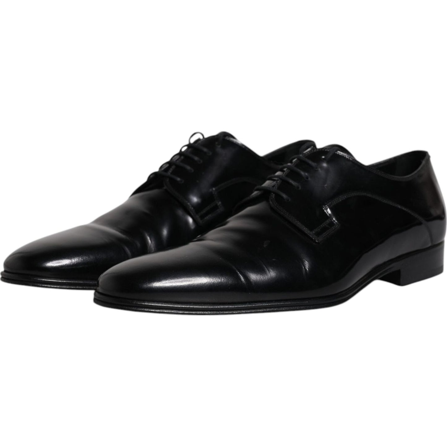 Dolce & Gabbana black leather lace-up Derby formal shoes for men, made in Italy, with logo details and calf leather material.