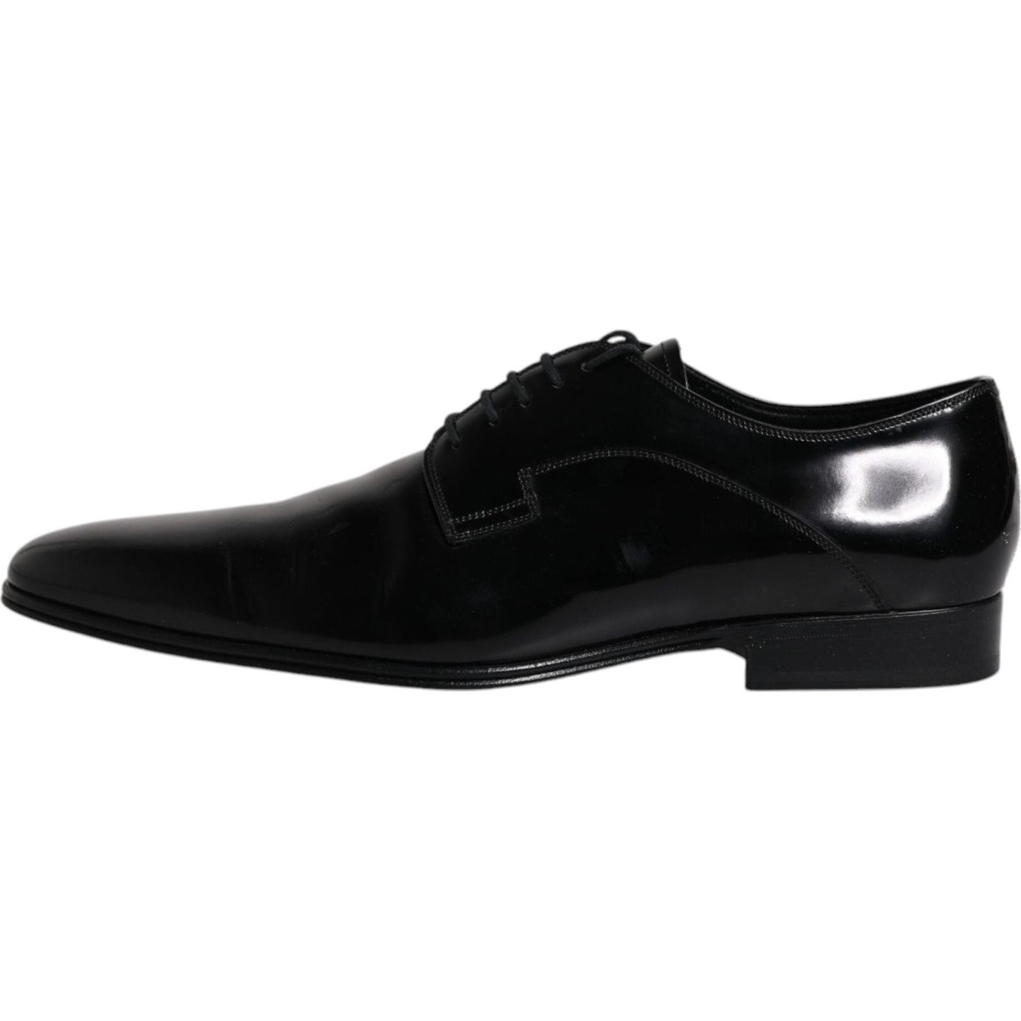 Dolce & Gabbana black leather lace-up derby formal shoes for men, featuring calf leather, leather sole, and logo details.