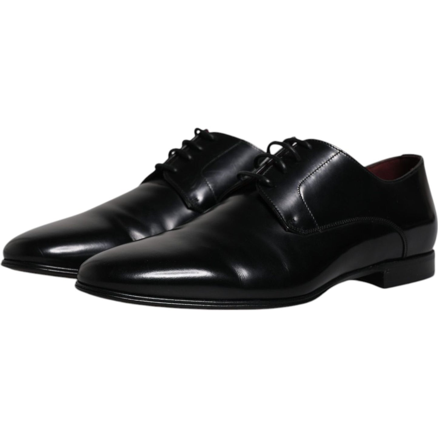 Dolce & Gabbana black leather lace-up men's derby formal shoes, calf leather, made in Italy, elegant design, logo details.
