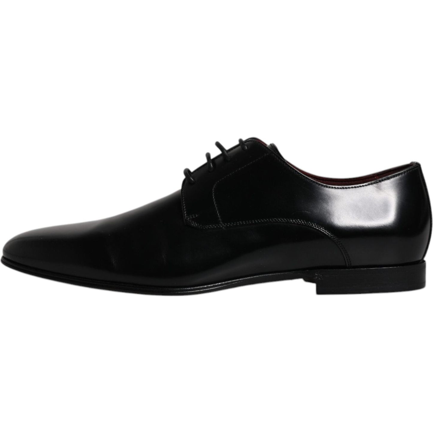 Dolce & Gabbana black leather lace-up men's Derby formal shoes, crafted from calf leather with logo details, made in Italy.