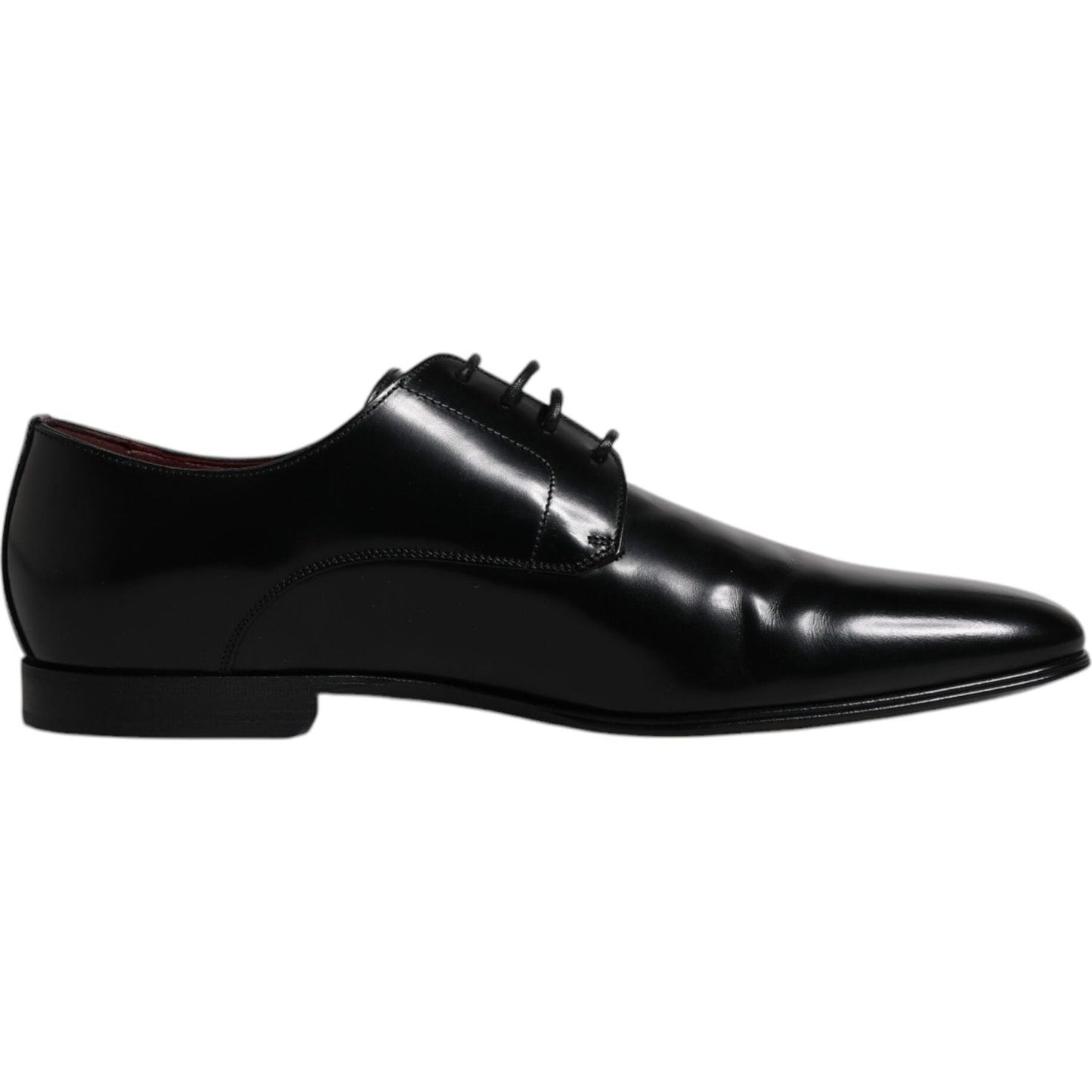 Dolce & Gabbana black leather lace-up men’s Derby formal shoes with logo details, crafted in Italy from 100% calf leather.