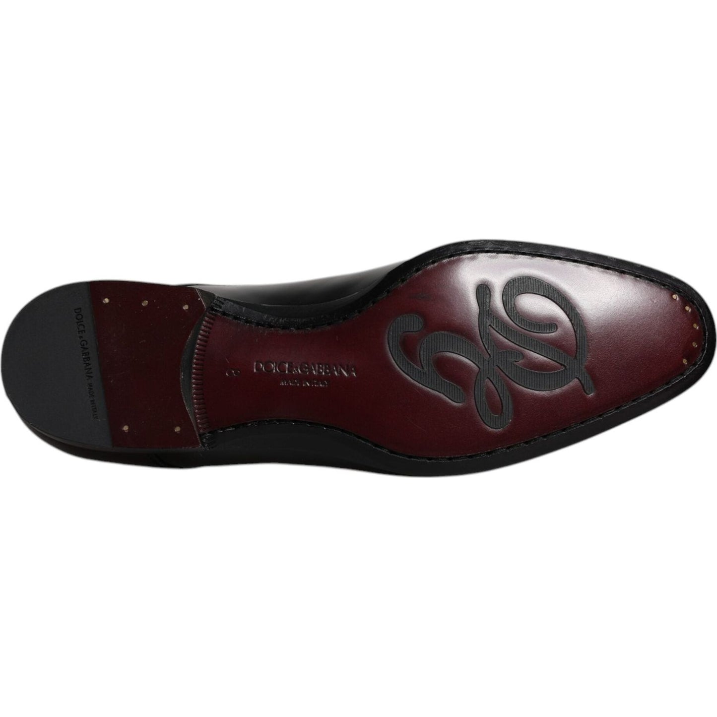 Dolce & Gabbana men's black leather derby shoes sole, featuring logo details and high craftsmanship, made in Italy.