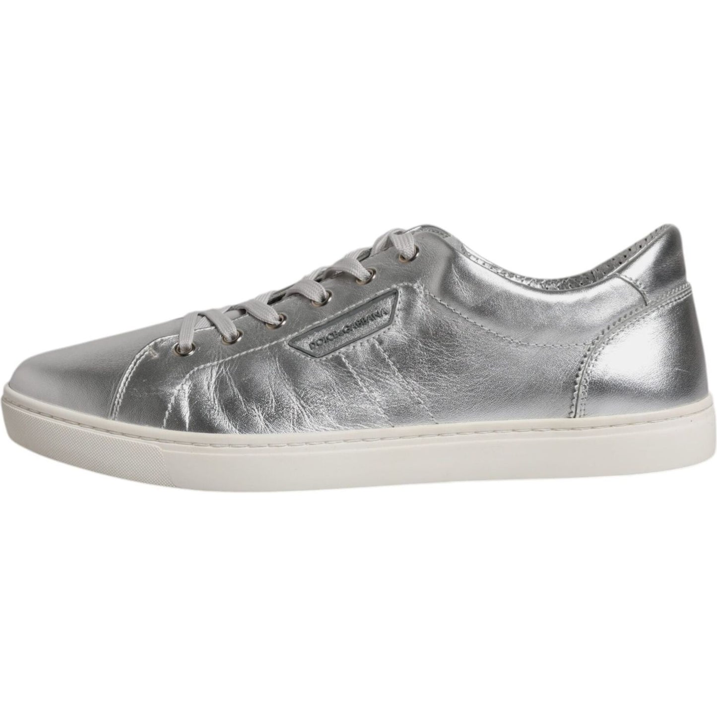 Dolce & Gabbana Silver London low top leather sneakers with rubber sole and lace-up closure, featuring logo details. Made in Italy.