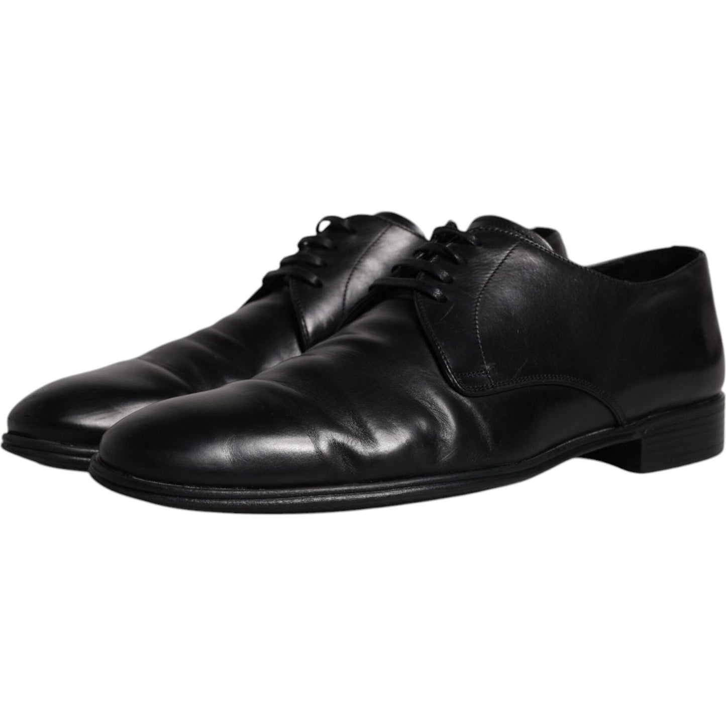 Dolce & Gabbana black leather lace-up men’s Derby formal shoes, 100% calf leather, made in Italy, high craftsmanship.