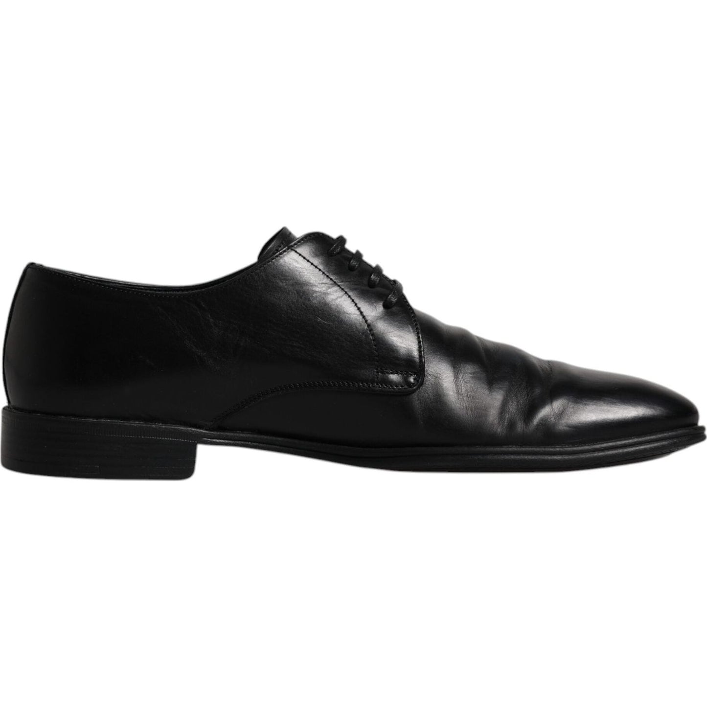 Dolce & Gabbana Black Leather Lace Up Men Derby Shoes, Preowned, Authentic Italian Craftsmanship, Sleek Formal Design