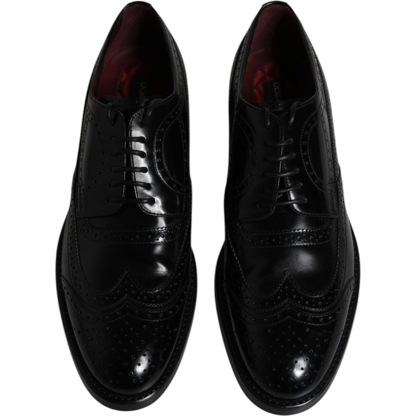 Dolce & Gabbana Black Leather Derby Wingtip Formal Shoes, men’s 100% calfskin, lace-up, Italian craftsmanship.