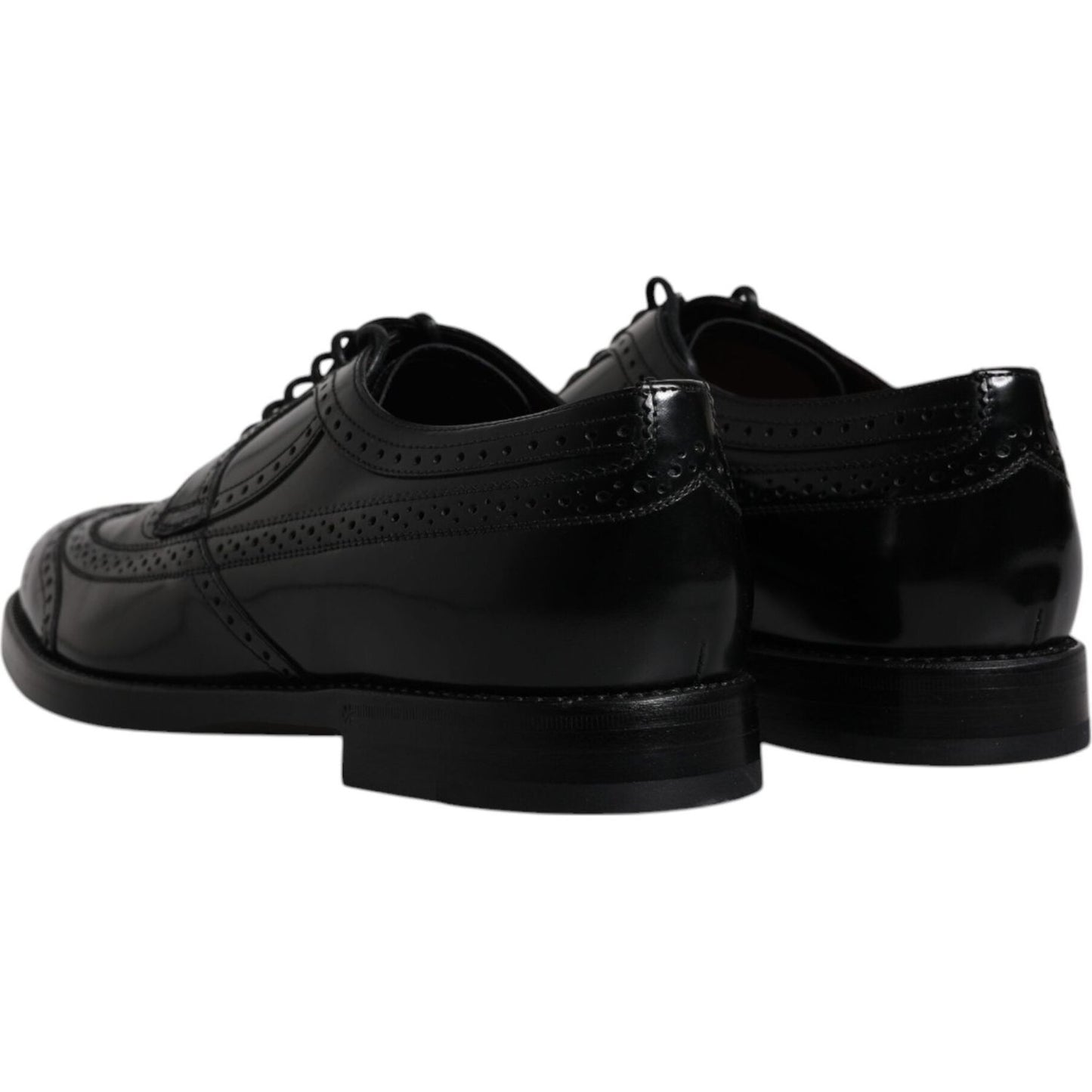 Dolce & Gabbana black leather derby wingtip shoes, back view, 100% calfskin, lace-up, Italian craftsmanship, formal men's footwear.
