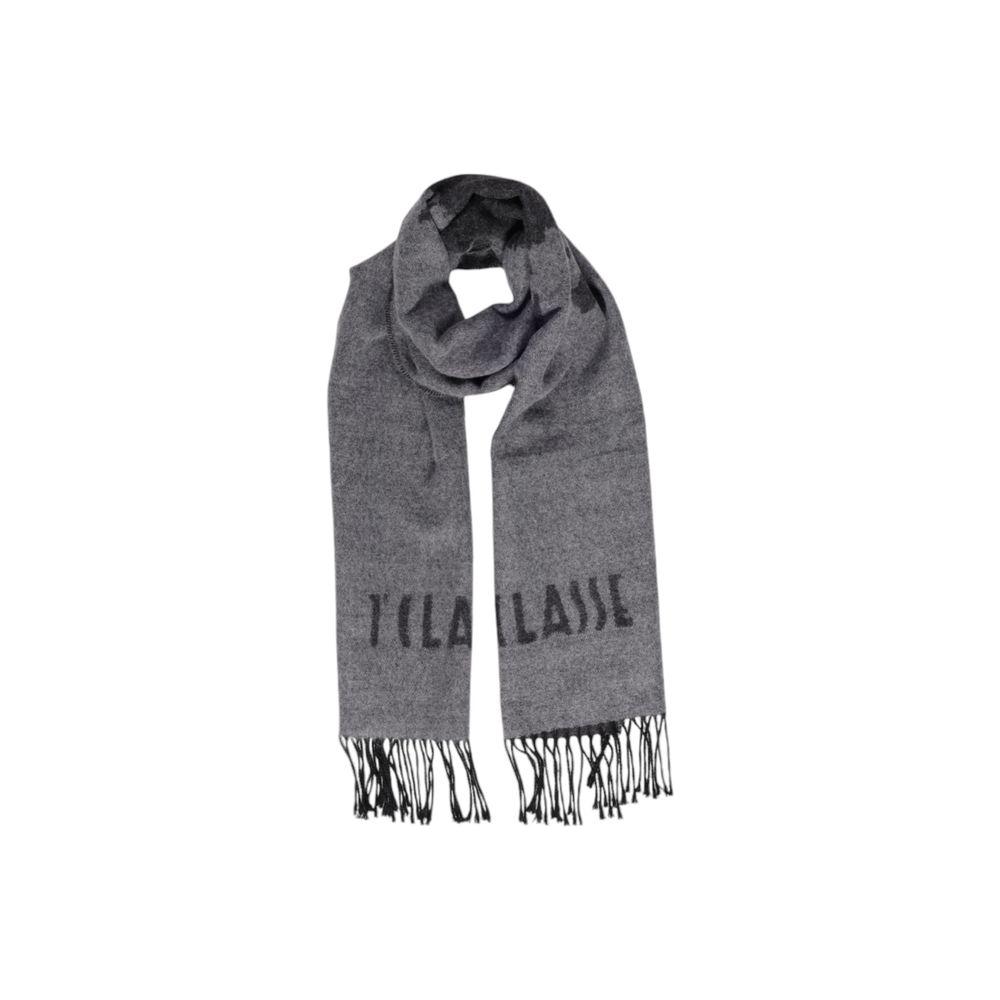 Alviero Martini Prima Classe gray polyacrylic women's scarf for fall/winter with fringe detail.